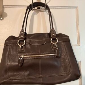 Coach Dark Brown Leather Shoulder Bag with Silver Hardware